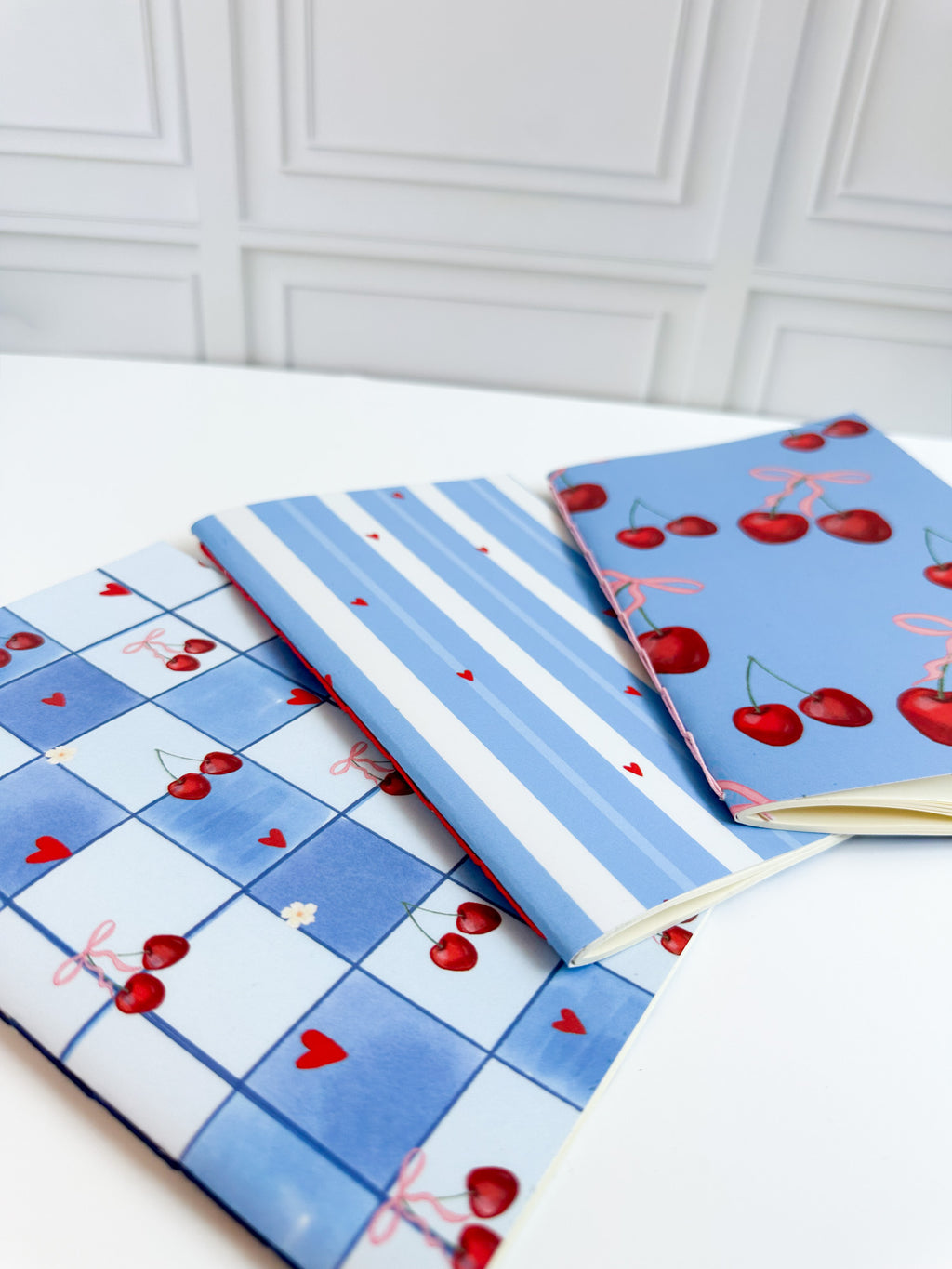 SET 3 Libretas de Costura Artesanal Cherry Picnic