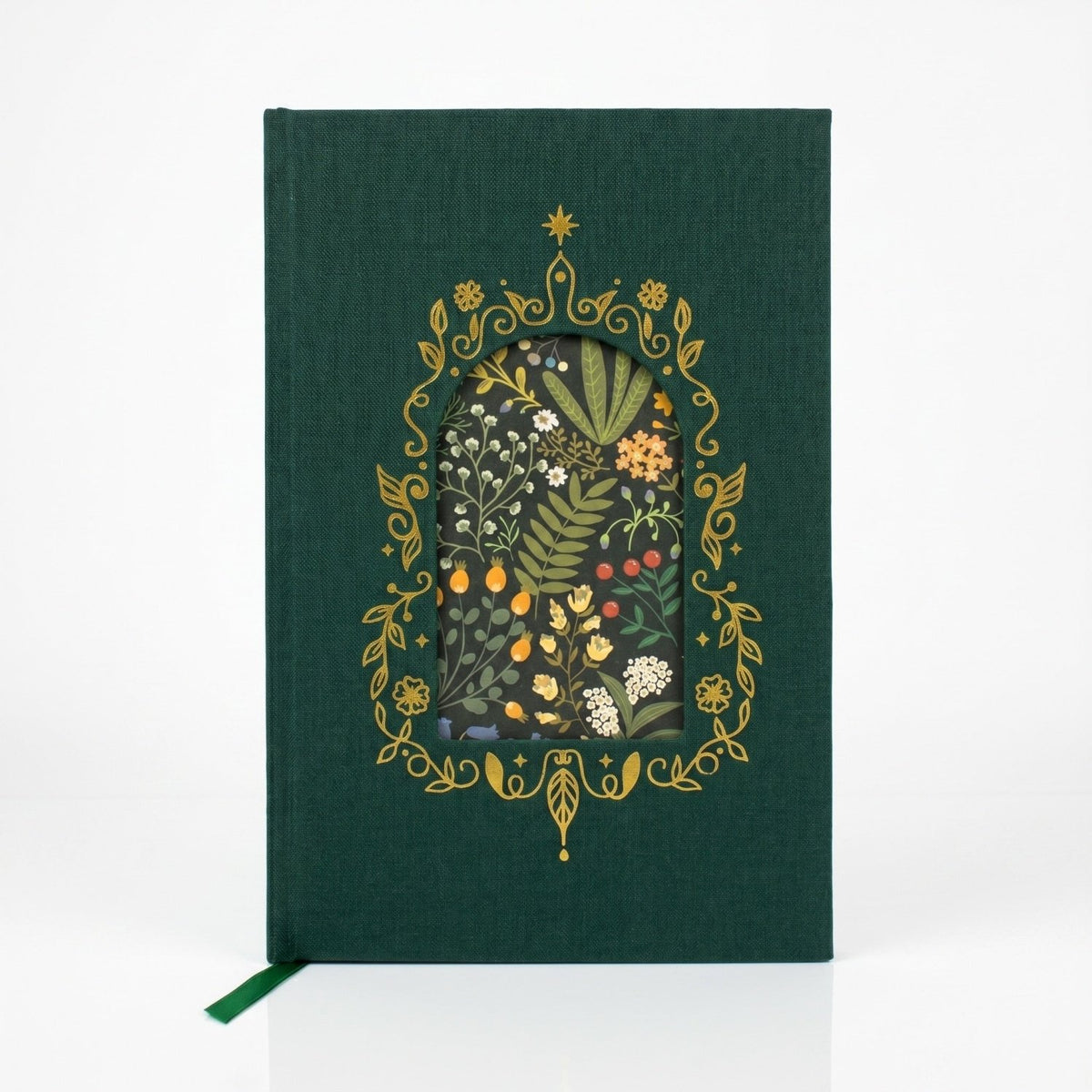 Libreta artesanal Jardín Verde media carta cosida a mano con tela y papel italiano