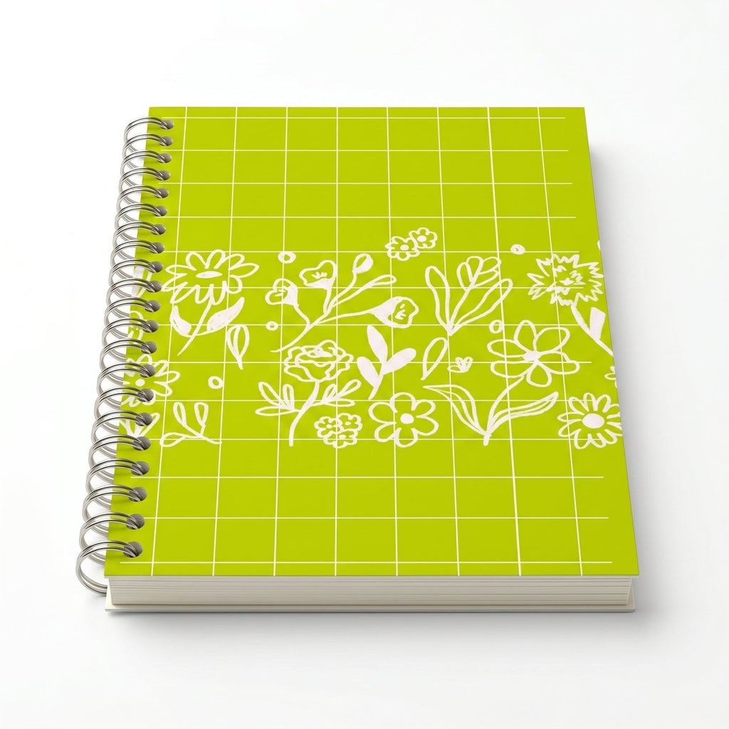 Libreta arillada Flora Verde de tapa dura mate con arillo metálico, vista frontal