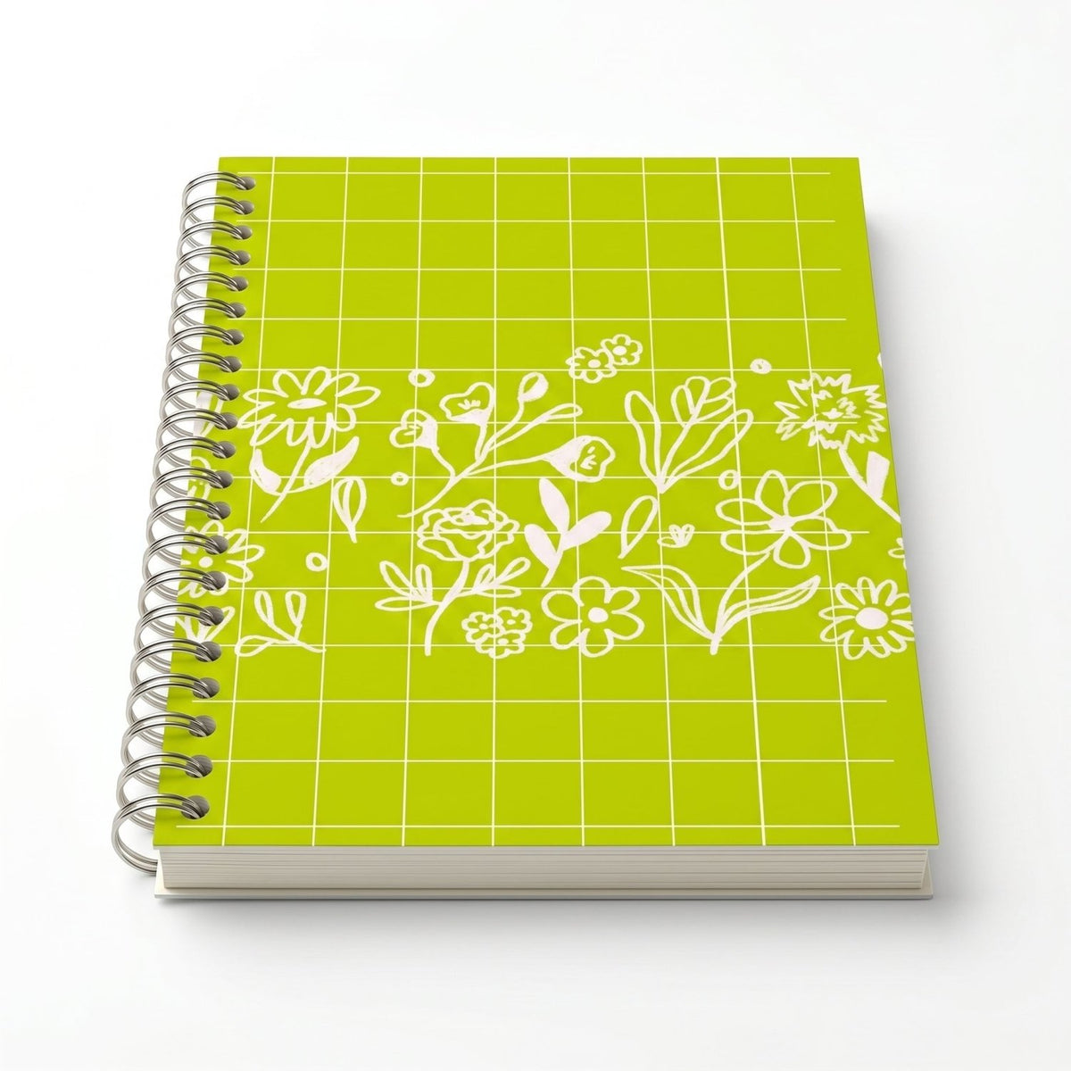 Libreta arillada Flora Verde de tapa dura mate con arillo metálico, vista frontal
