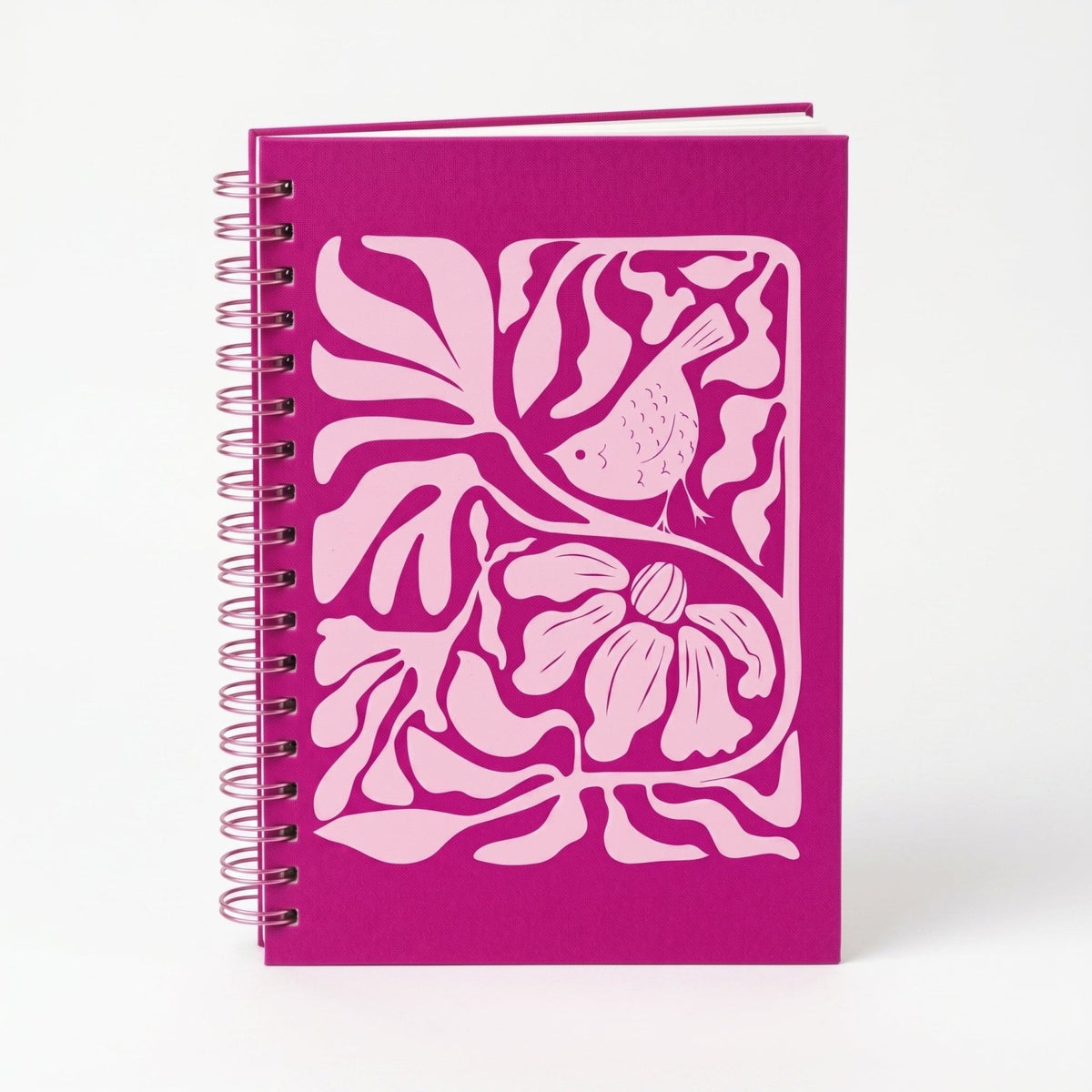 Libreta arillada Trino y Flora media carta con tapa dura ilustrada y arillo metálico