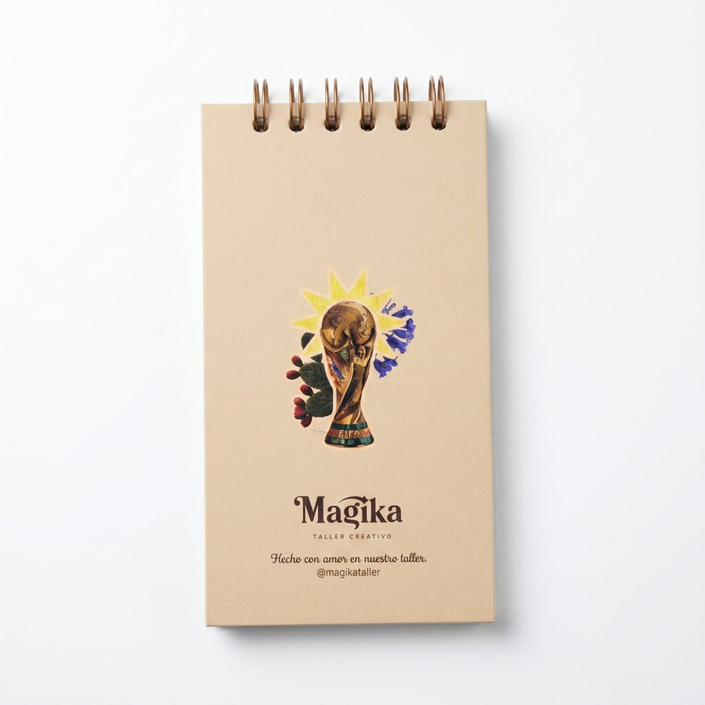 Libreta de notas CDMX 2026 vertical con arillo metálico superior, tapa dura mate y elástico