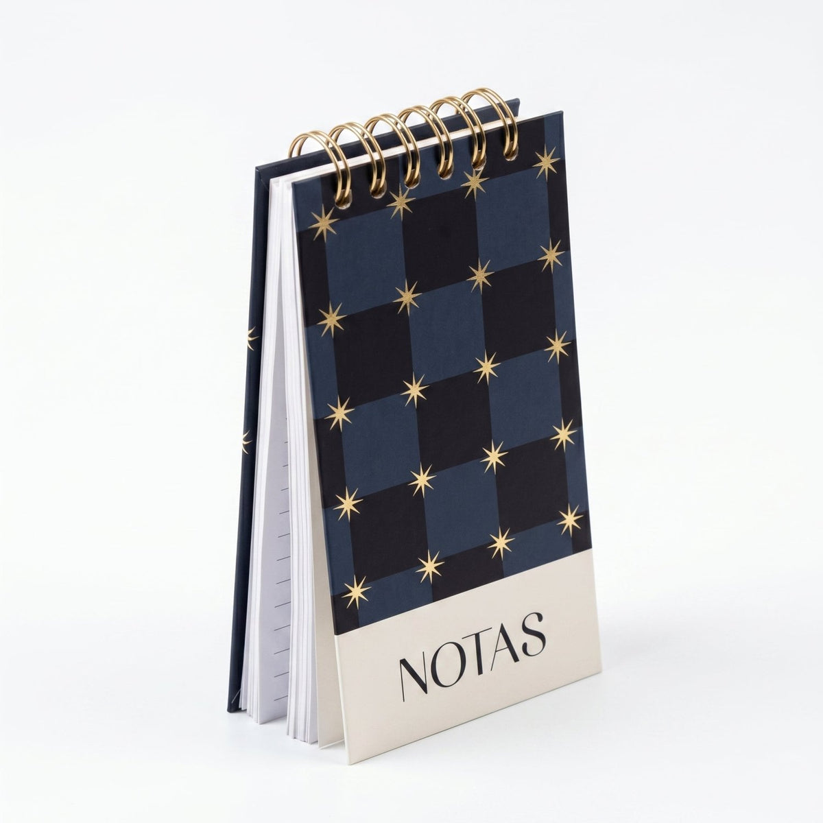 Libreta de notas Estrella vertical con arillo metálico superior, tapa dura mate y elástico