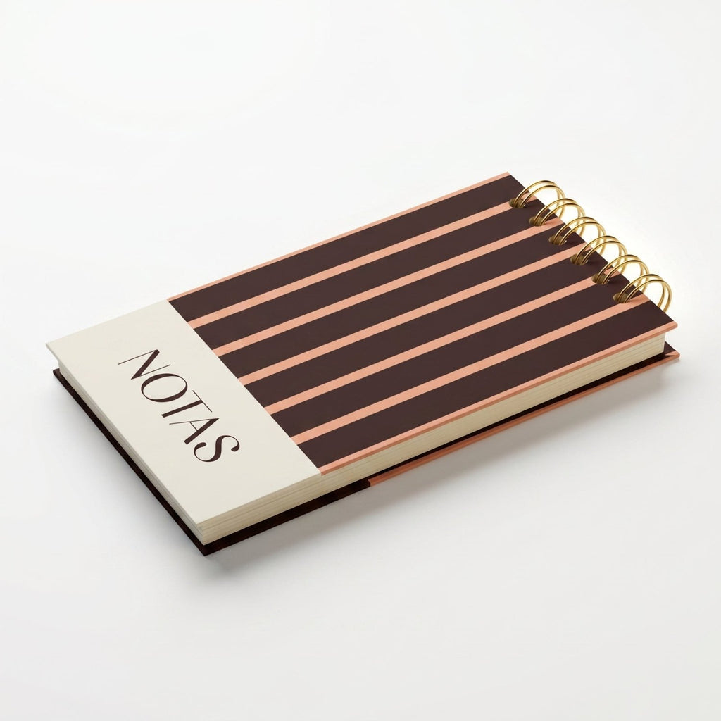 Libreta de notas Rose vertical con arillo metálico superior, tapa dura mate y elástico