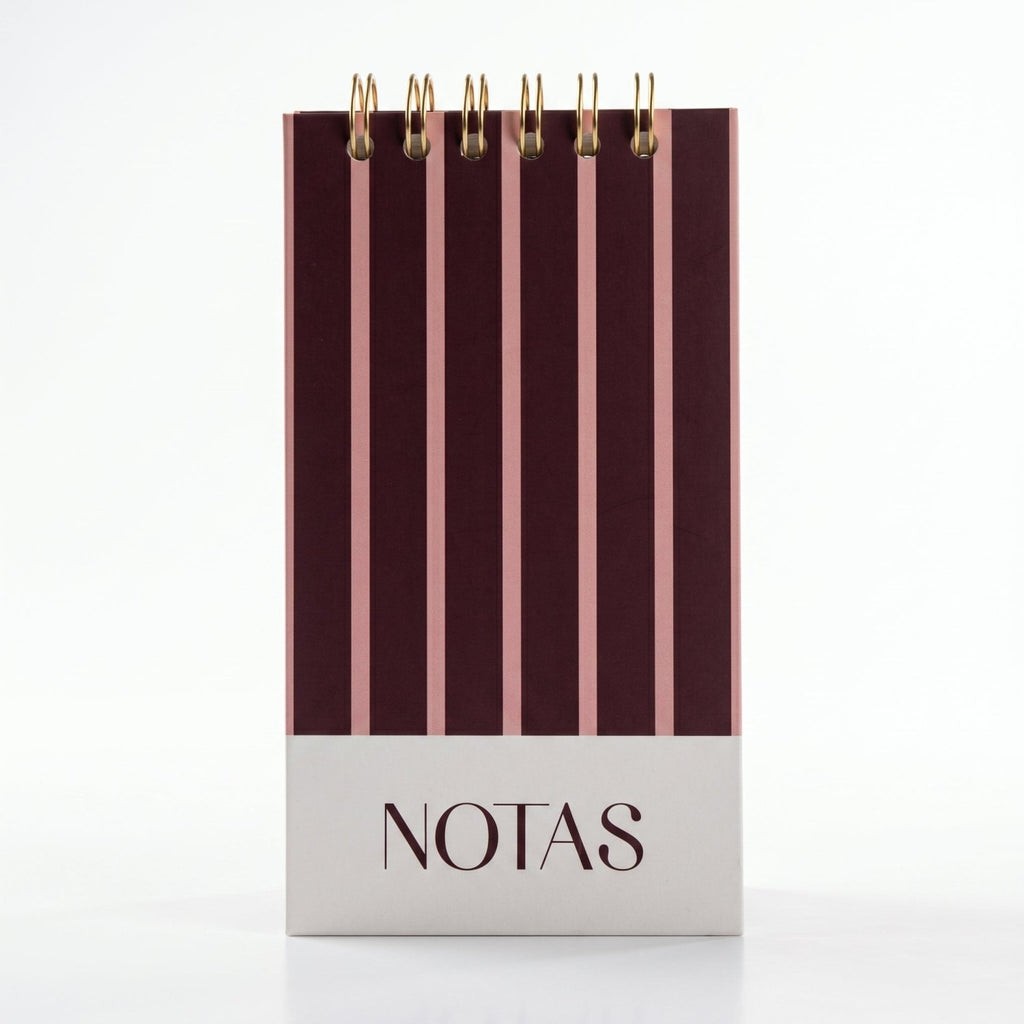 Libreta de notas Rose vertical con arillo metálico superior, tapa dura mate y elástico