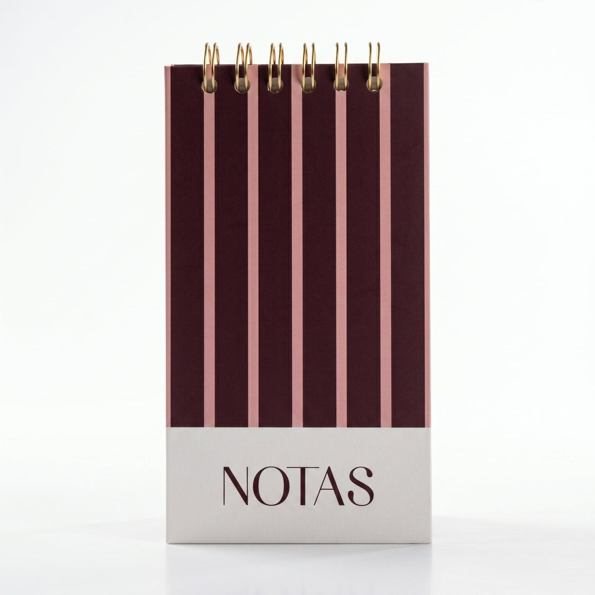 Libreta de notas Rose vertical con arillo metálico superior, tapa dura mate y elástico