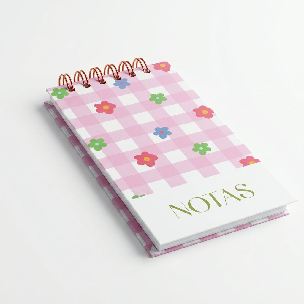 Libreta de notas Rose Picnic vertical con arillo metálico superior, tapa dura mate y elástico