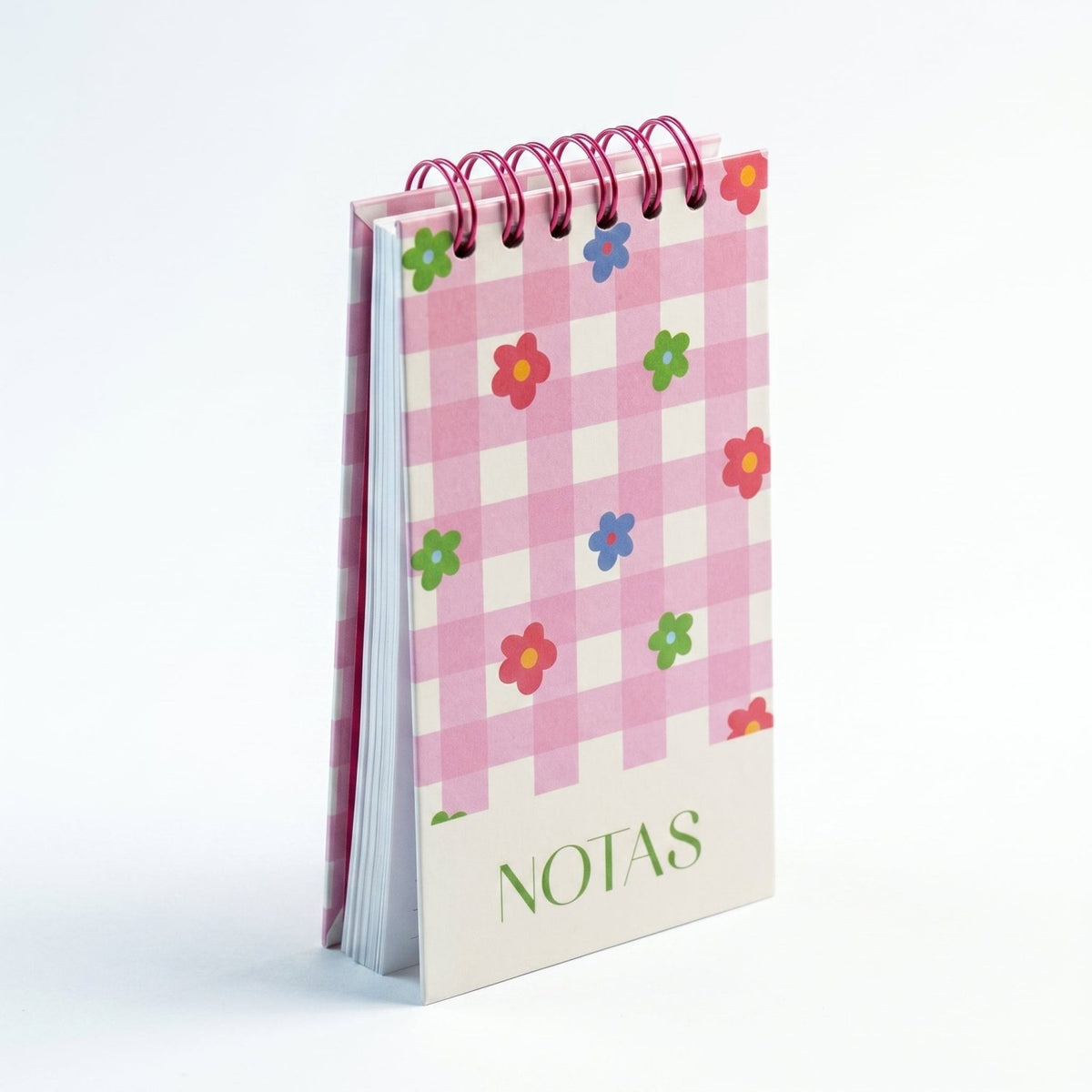 Libreta de notas Rose Picnic vertical con arillo metálico superior, tapa dura mate y elástico