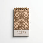 Libreta de notas Tejido Café vertical con arillo metálico superior, tapa dura mate y elástico