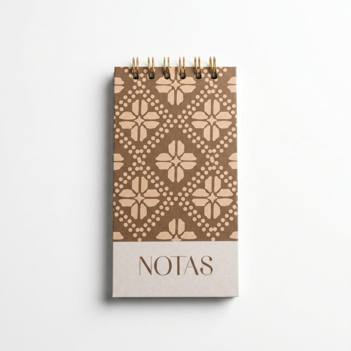 Libreta de notas Tejido Café vertical con arillo metálico superior, tapa dura mate y elástico