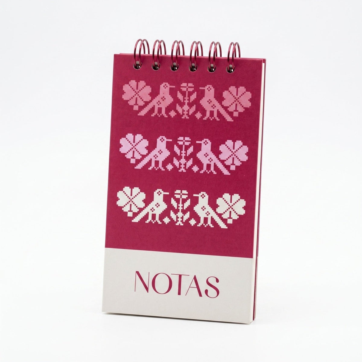Libreta de notas Tejido Rosa vertical con arillo metálico superior, tapa dura mate y elástico