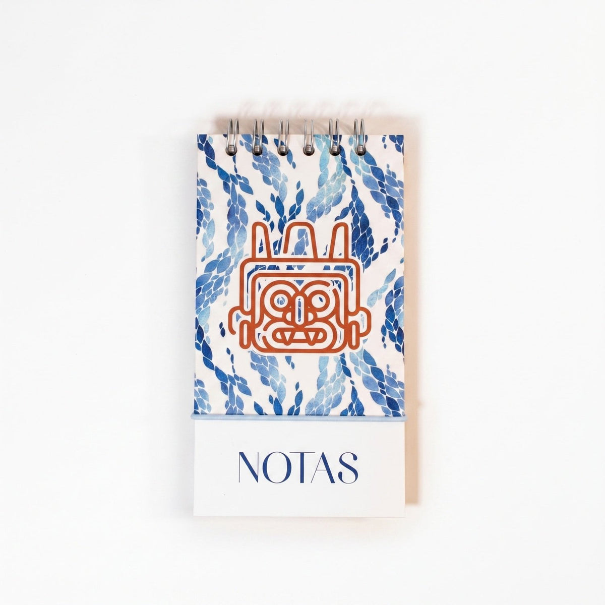 Libreta de notas Tláloc vertical con arillo metálico superior, tapa dura mate y elástico