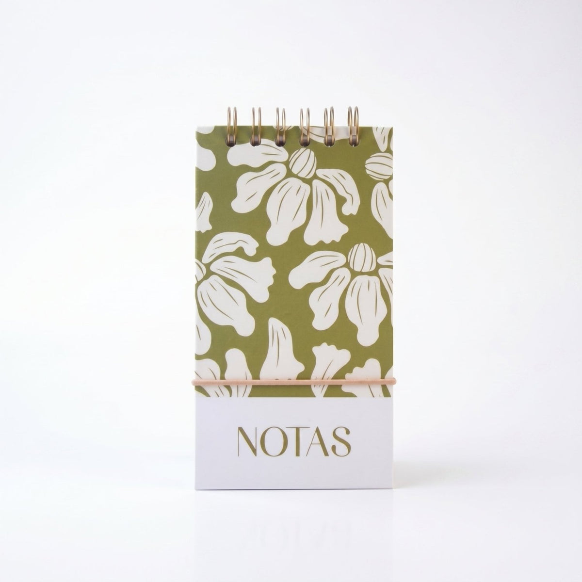 Libreta de notas Trino y Flora vertical con arillo metálico superior, tapa dura mate y elástico