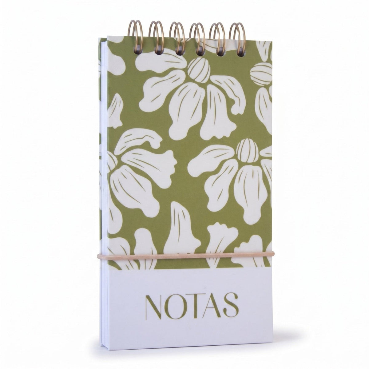 Libreta de notas Trino y Flora vertical con arillo metálico superior, tapa dura mate y elástico