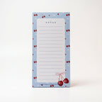 Notepad Cherry Picnic modelo A con ilustración de cerezas y moños, block de hojas desprendibles