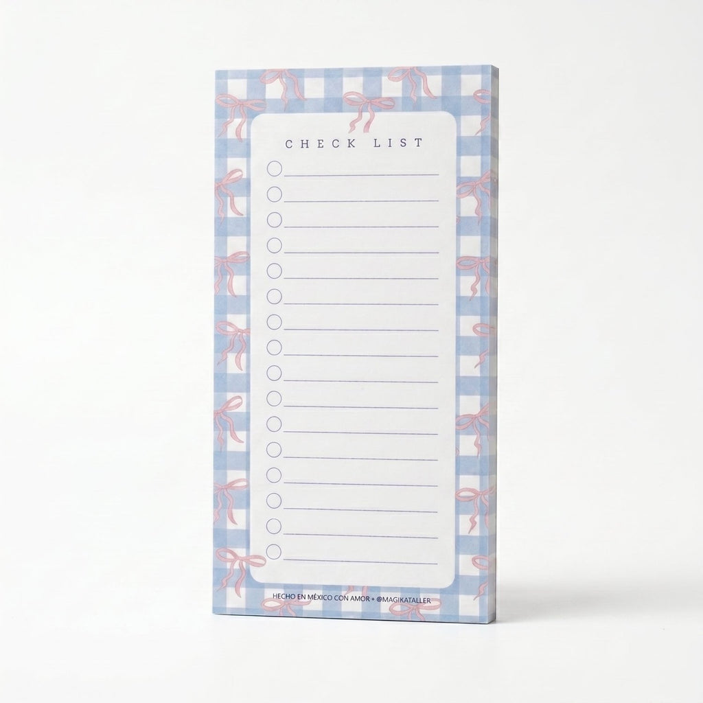 Notepad Cherry Picnic modelo B con ilustración de cerezas y moños, block de hojas desprendibles