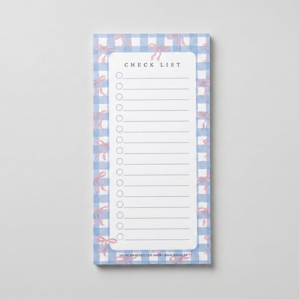 Notepad Cherry Picnic modelo B con ilustración de cerezas y moños, block de hojas desprendibles