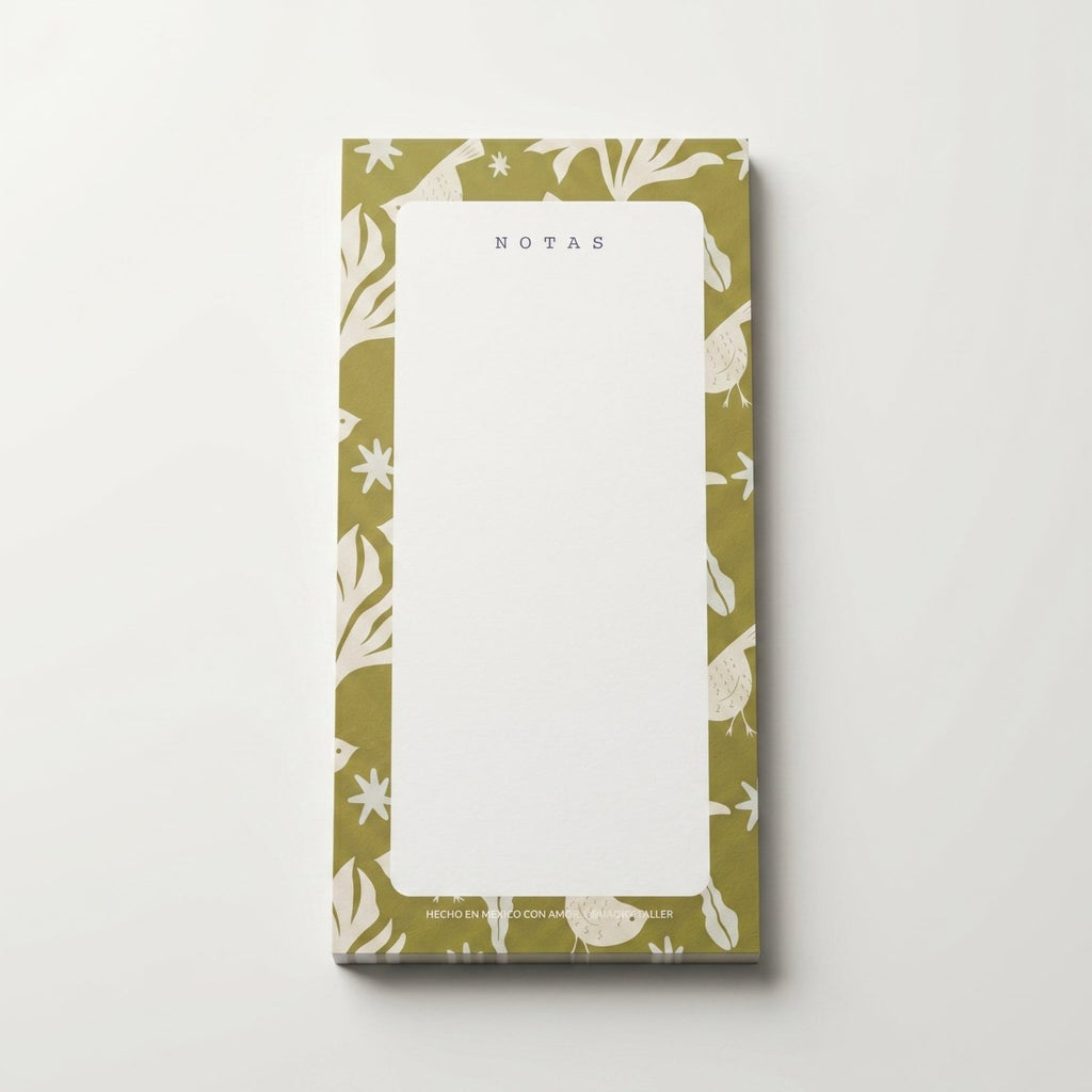 Notepads Trino y Flora en cinco diseños con ilustración de aves y flores, block de hojas desprendibles
